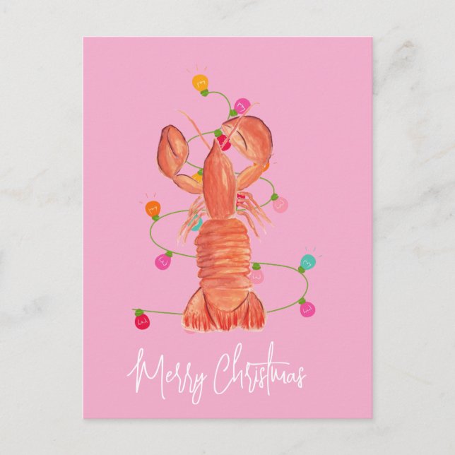 Postal Langosta de Navidad en Acuarela Crustáceo   (Anverso)