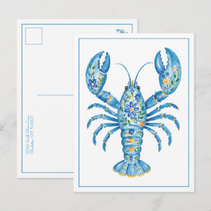 Postal Langosta Floral Femenina Personalizada Azul