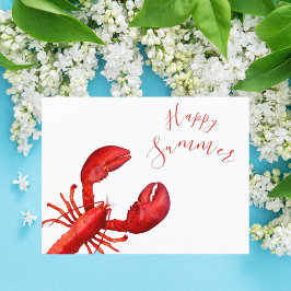 Postal Langosta roja en verano blanco feliz