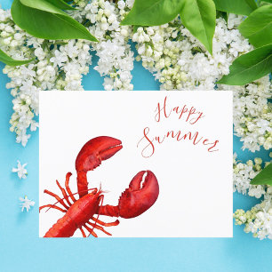 Postal Langosta roja en verano blanco feliz