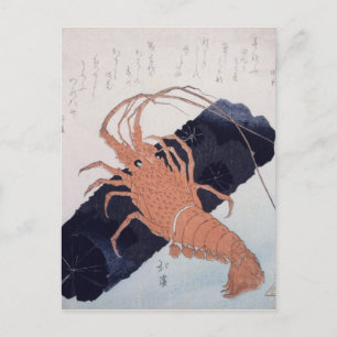 Postal Langoustine con un bloque del carbón de leña,