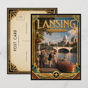 Postal Lansing Michigan Arte Deco Vintage Edad de Oro