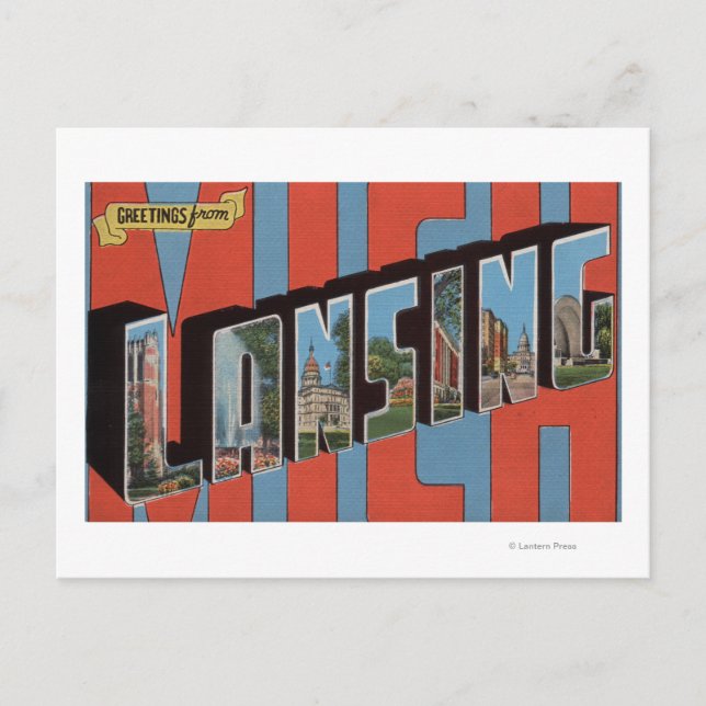 Postal Lansing, Michigan - Escenas de letras grandes 2 (Anverso)