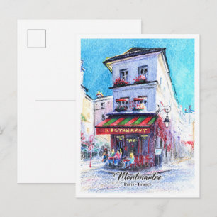 Postal Lápices acuarelados restaurante en montmartre