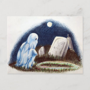 Postal Lápida Fantasma Cementerio Jugando Canicas