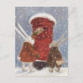 Postal Lapins postant leur lettre de Noël