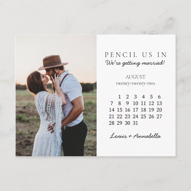 Postal Lápiz con el calendario Save the Date August 2022 (Anverso)
