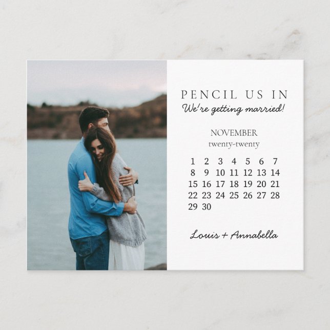 Postal Lápiz con el calendario Save the Date de noviembre (Anverso)