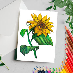 Postal Lápiz de dibujos de girasol amarillo