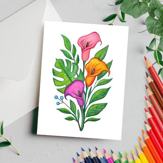 Postal Lápiz de dibujos florales de Calla Lillies (Subido por el creador)