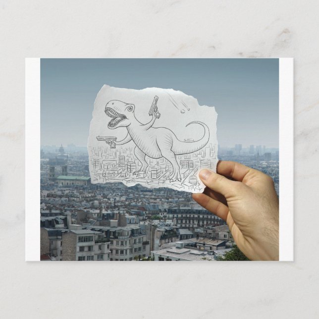 Postal Lápiz Vs Cámara - Dino (Anverso)