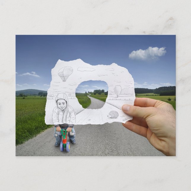 Postal Lápiz Vs Cámara - Reproducción infantil (Anverso)