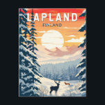 Postal Laponia Finlandia Viaje a la Vintage<br><div class="desc">Diseño de viaje vectorial retro de láminas. Lapland es la región más septentrional de Finlandia,  conocida por su inmensa selva subártica,  sus estaciones de esquí y sus fenómenos naturales.</div>