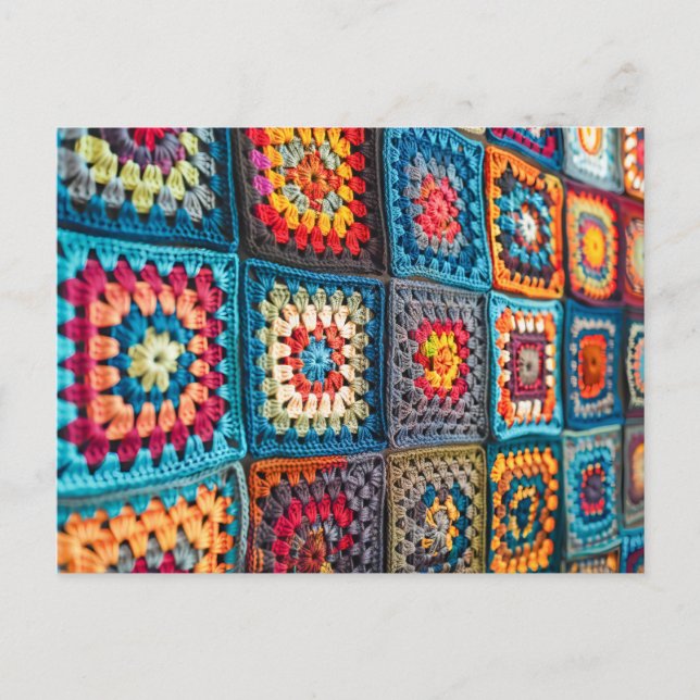 Postal Large Crochet Blanket Made From Individual Granny  (Anverso)