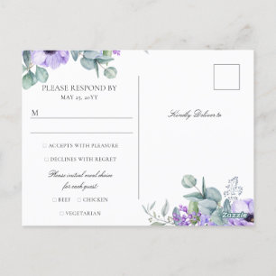 Postal Larissa Purple Floral Meal Choice Wedding RSVP