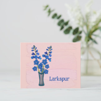 Postal Larkspur Delphinium Watercolor Art July Birthday