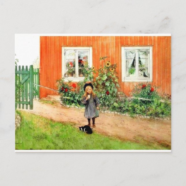 Postal Larsson - Brita con un gato y un sandwich (Anverso)