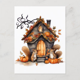 Postal Las ardillas otoñales de la acuarela generada por