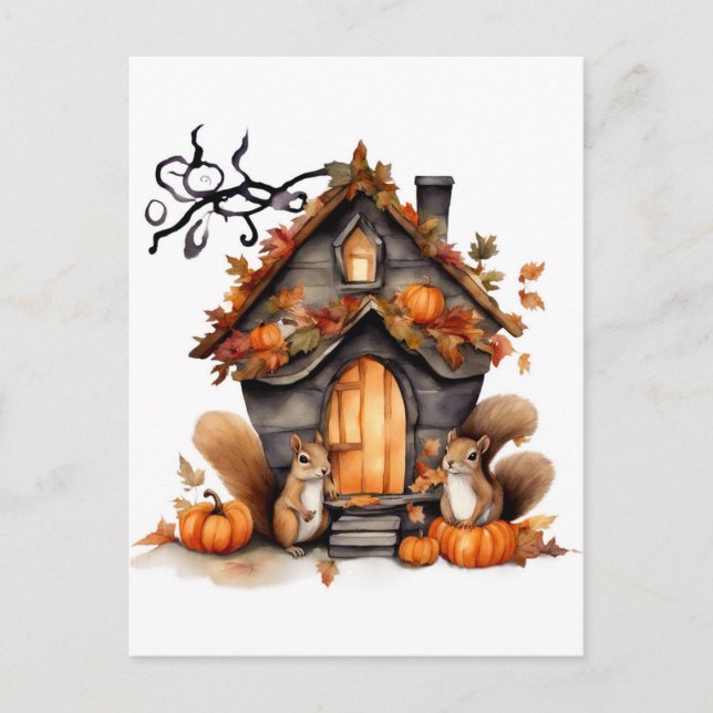 Postal Las ardillas otoñales de la acuarela generada por  (Anverso)