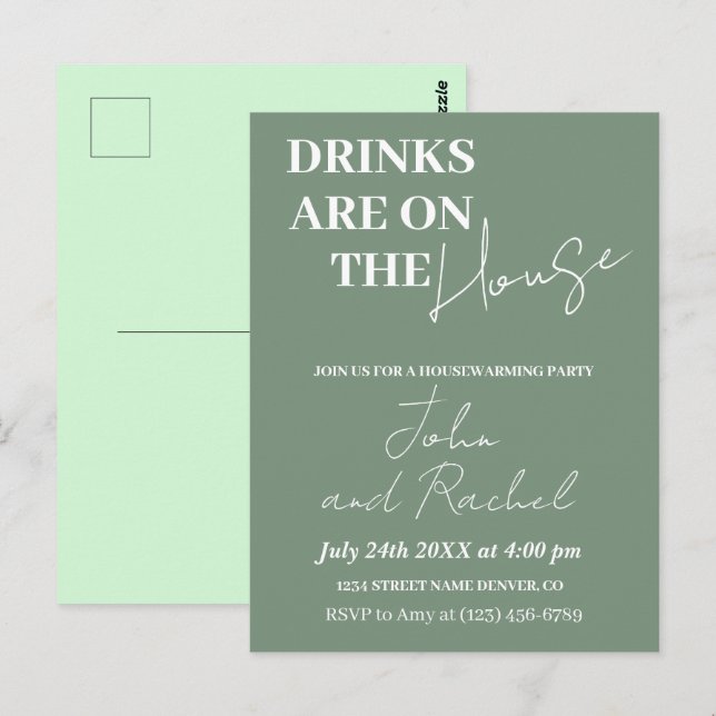 Postal Las bebidas están en el fiesta de la casa cálida v (Anverso / Reverso)