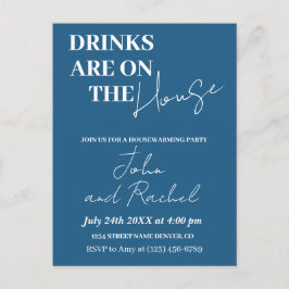 Postal Las bebidas están en la casa fiesta caliente azul