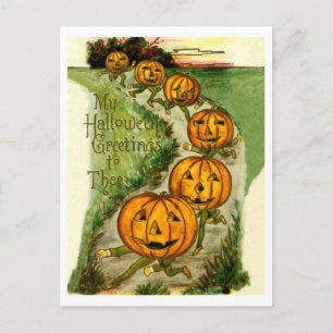 Postal Las calabazas corriendo te desean un feliz Hallowe