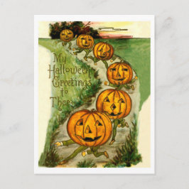 Postal Las calabazas corriendo te desean un feliz Hallowe