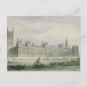 Postal Las casas del parlamento (grafito, pluma y tinta y