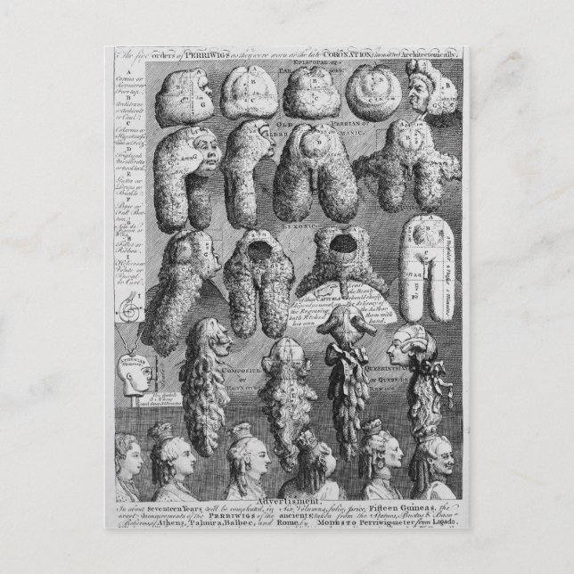 Postal Las cinco órdenes de Perriwigs, 1761 (Anverso)