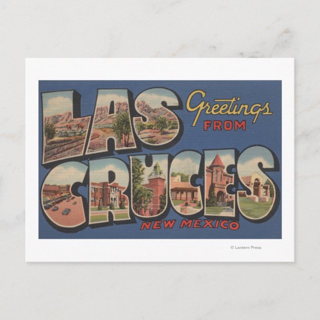 Postal Las Cruces, Nuevo México - Escenas de letras grand (Anverso)