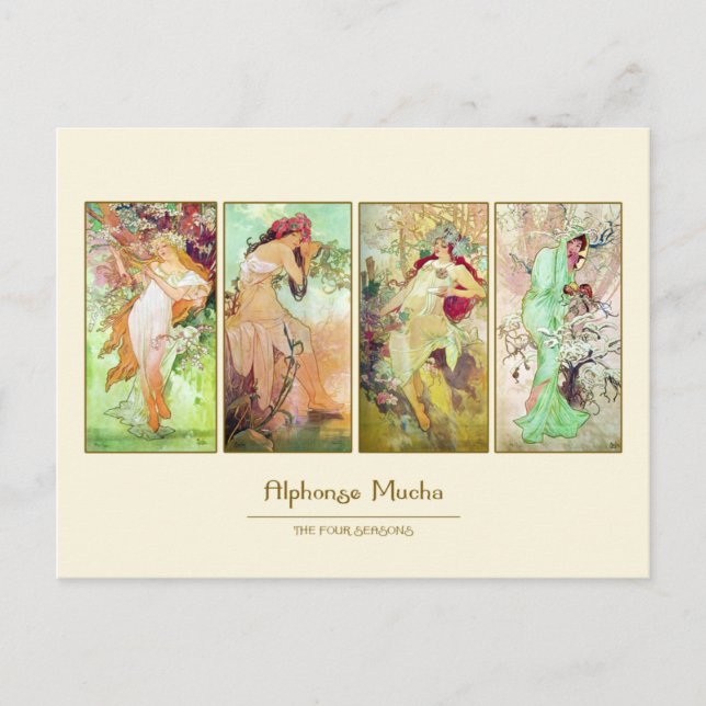 Postal Las cuatro estaciones, Alphonse Mucha (Anverso)