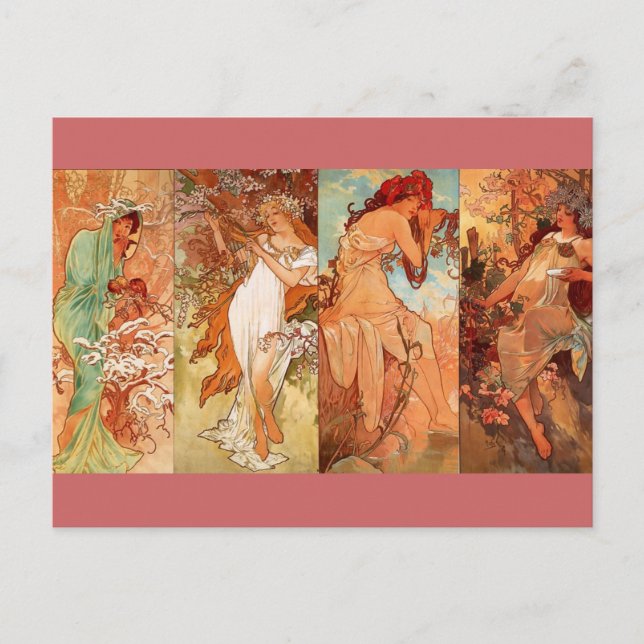 Postal Las cuatro estaciones: Art Nouveau (Anverso)