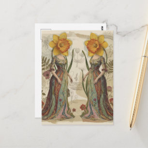 Postal Las Dos Mujeres con Cabeza de Narciso