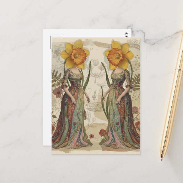 Postal Las Dos Mujeres con Cabeza de Narciso (Anverso/Reverso In Situ)