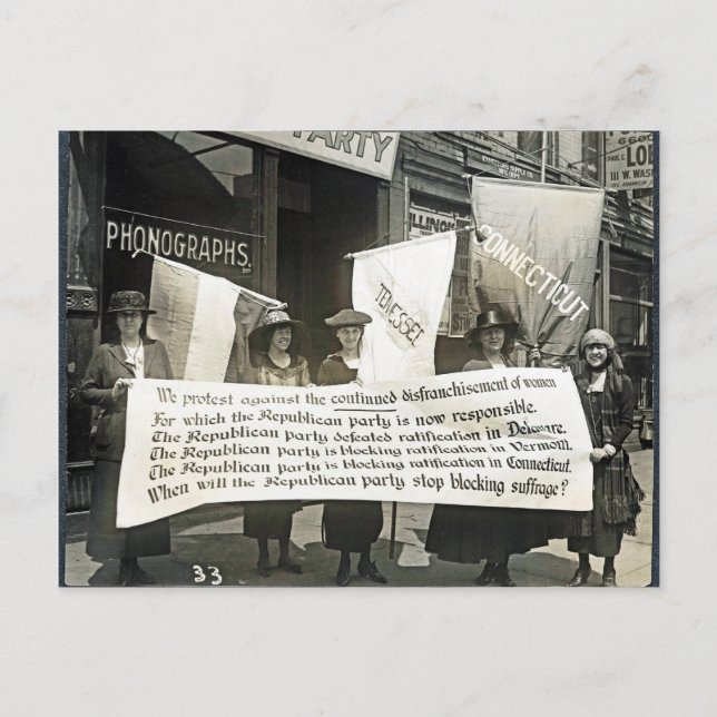 Postal Las feministas protestan contra los republicanos,  (Anverso)