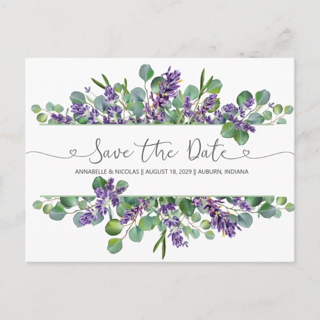 Postal Las flores de lavanda del follaje Eucalyptus salva (Anverso)