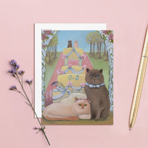 Postal Las Gatas de la Boda Iniciales Personalizadas