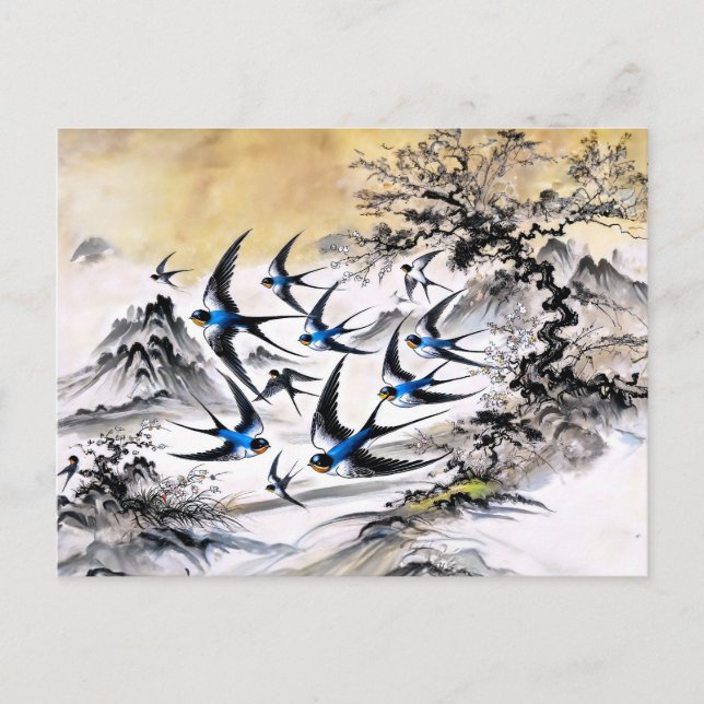 Postal Las golondrinas se disparan por el cielo en la tin (Anverso)