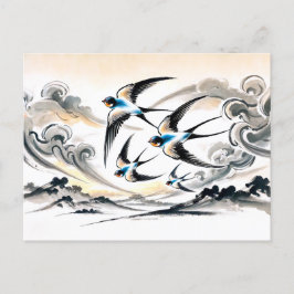 Postal Las golondrinas se disparan por el cielo en la tin