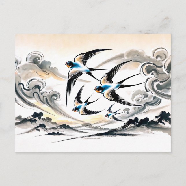 Postal Las golondrinas se disparan por el cielo en la tin (Anverso)