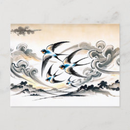 Postal Las golondrinas se disparan por el cielo en la tin