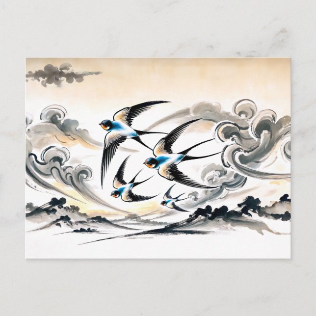 Postal Las golondrinas se disparan por el cielo en la tin (Anverso)