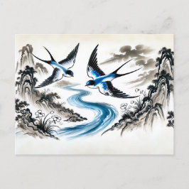 Postal Las golondrinas se disparan por el cielo en tinta 