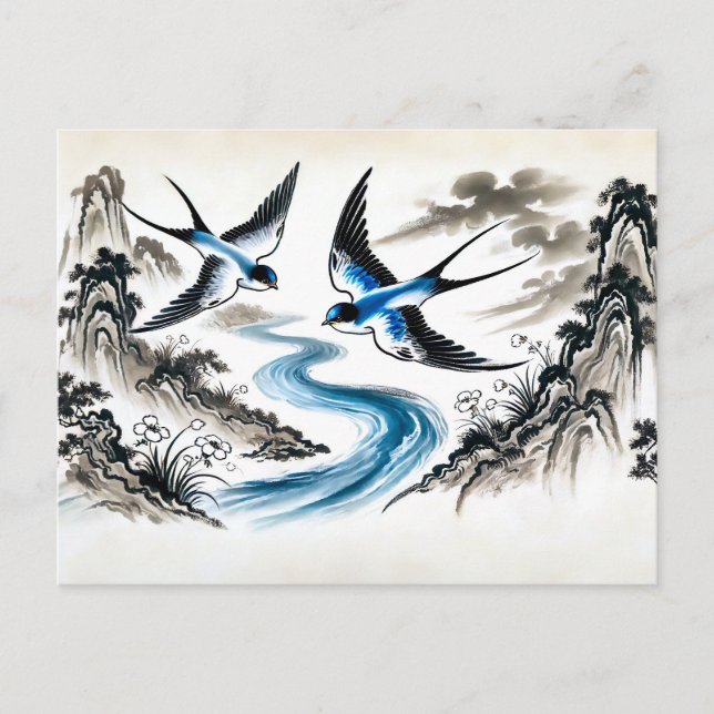 Postal Las golondrinas se disparan por el cielo en tinta  (Anverso)