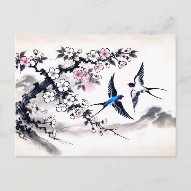 Postal Las golondrinas se disparan por el cielo en tinta  (Anverso)