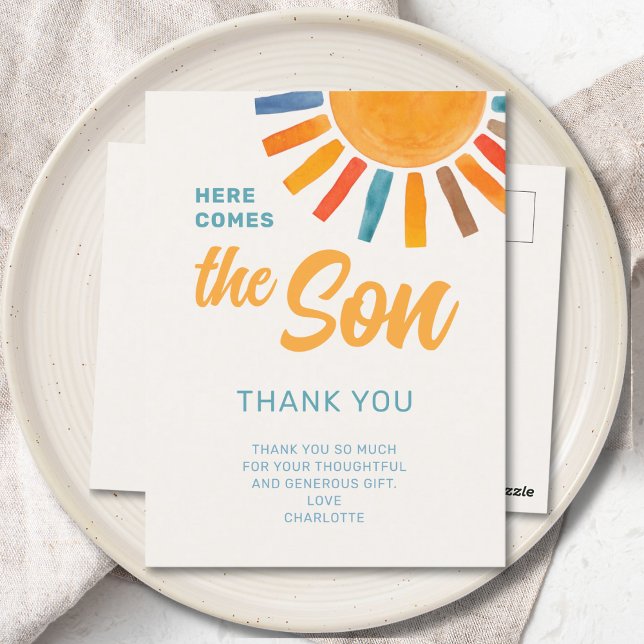 Postal Las gracias de Baby Shower de Sunshine Boy (Subido por el creador)