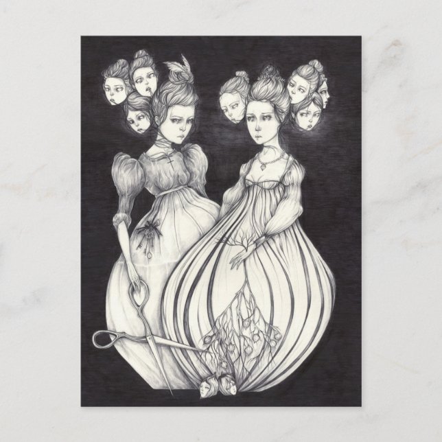 Postal Las hermanas del atardecer y el pajarito (Anverso)