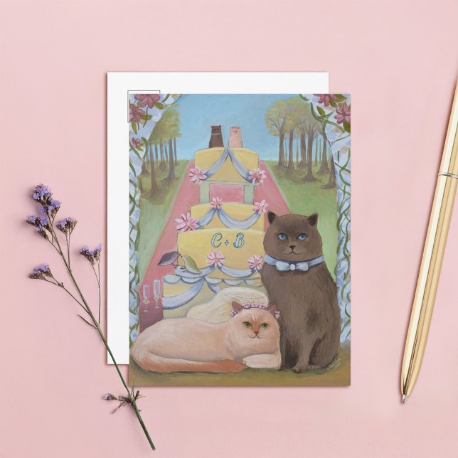 Postal Las iniciales personalizadas de los gatos de boda (Subido por el creador)
