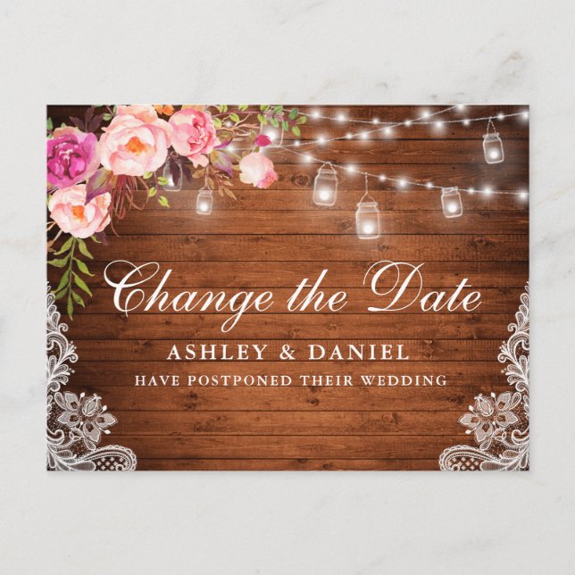 Postal Las Jarras De Madera Floral Rosa De Acuarela Cambi (Anverso)