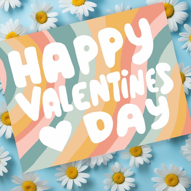 Postal Las letras de burbuja de San Valentín Pastel Rayos (Valentine Bubble Letters Pastel Rainbow Stripes Postcard
)